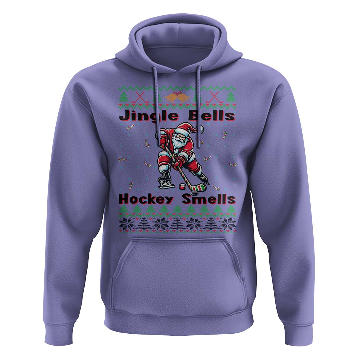 Ugly Christmas Sweater Santa Playing Hockey Hoodie Jingle Bells Hockey Smells - Wonder Print Shop