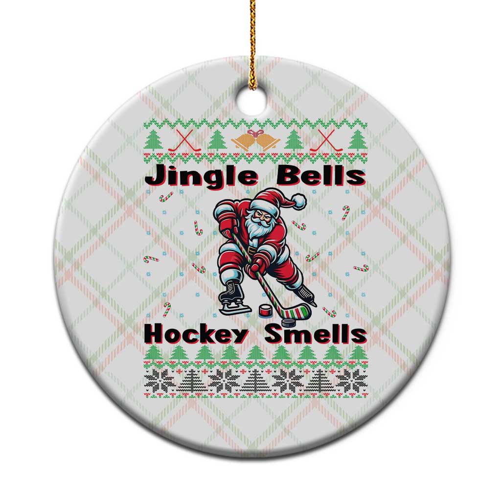 Ugly Christmas Sweater Santa Playing Hockey Ceramic Ornament Jingle Bells Hockey Smells - Wonder Print Shop