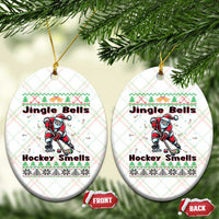 Ugly Christmas Sweater Santa Playing Hockey Ceramic Ornament Jingle Bells Hockey Smells - Wonder Print Shop