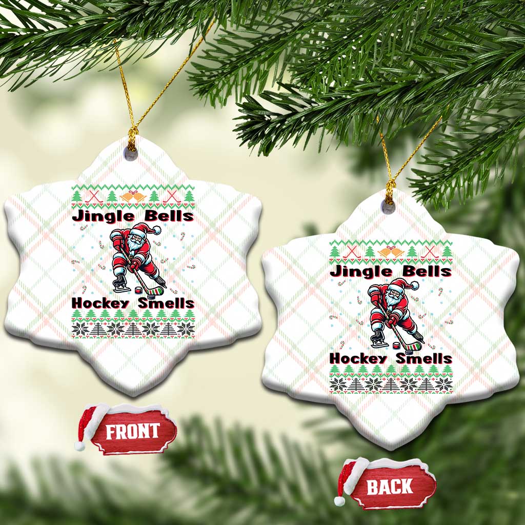 Ugly Christmas Sweater Santa Playing Hockey Ceramic Ornament Jingle Bells Hockey Smells - Wonder Print Shop