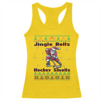 Ugly Christmas Sweater Santa Playing Hockey Racerback Tank Top Jingle Bells Hockey Smells - Wonder Print Shop