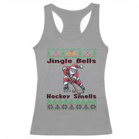 Ugly Christmas Sweater Santa Playing Hockey Racerback Tank Top Jingle Bells Hockey Smells - Wonder Print Shop