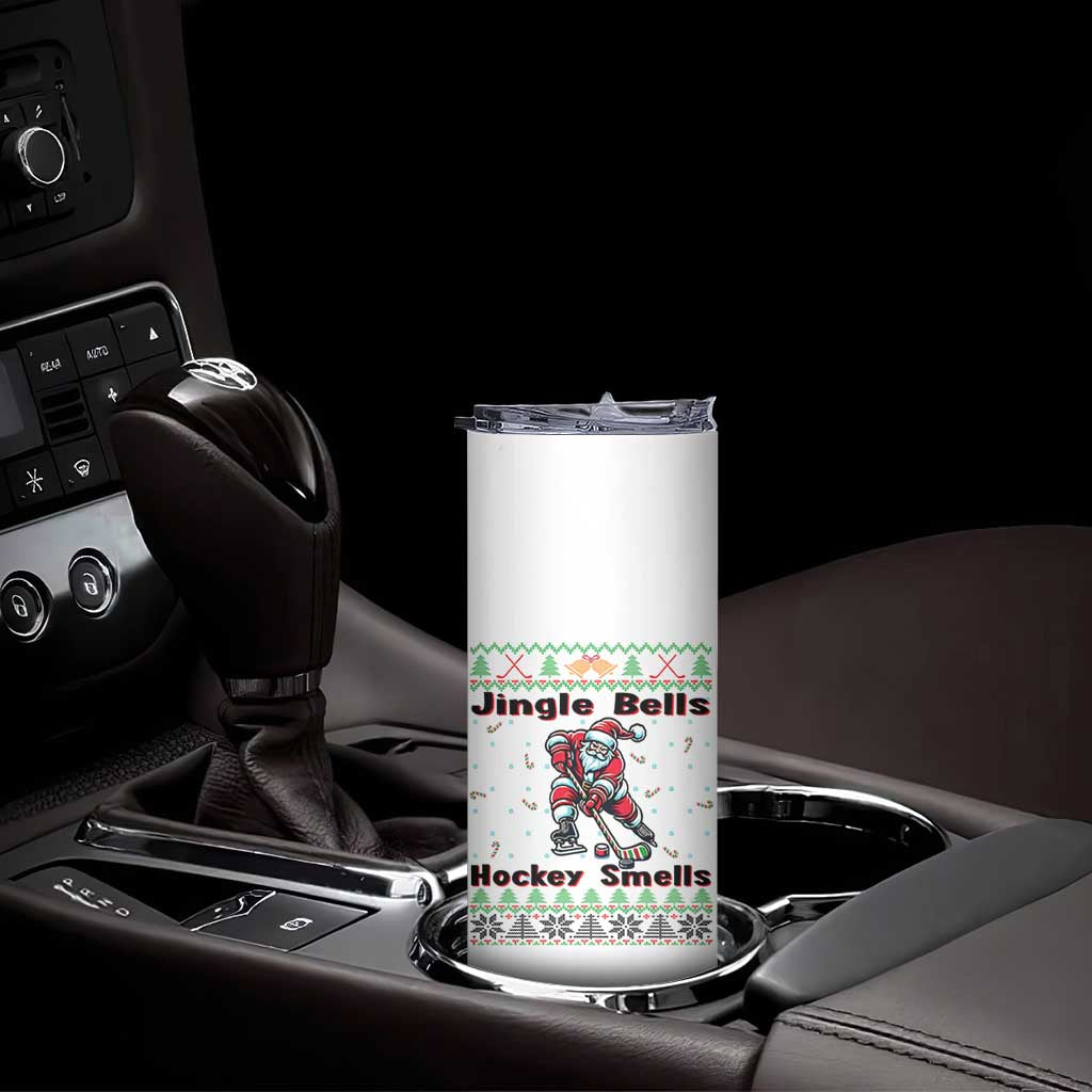 Ugly Christmas Sweater Santa Playing Hockey Skinny Tumbler Jingle Bells Hockey Smells - Wonder Print Shop