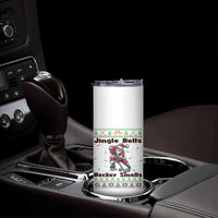 Ugly Christmas Sweater Santa Playing Hockey Skinny Tumbler Jingle Bells Hockey Smells - Wonder Print Shop