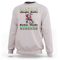 Ugly Christmas Sweater Santa Playing Hockey Sweatshirt Jingle Bells Hockey Smells - Wonder Print Shop