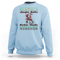 Ugly Christmas Sweater Santa Playing Hockey Sweatshirt Jingle Bells Hockey Smells - Wonder Print Shop
