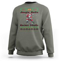 Ugly Christmas Sweater Santa Playing Hockey Sweatshirt Jingle Bells Hockey Smells - Wonder Print Shop