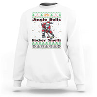 Ugly Christmas Sweater Santa Playing Hockey Sweatshirt Jingle Bells Hockey Smells - Wonder Print Shop