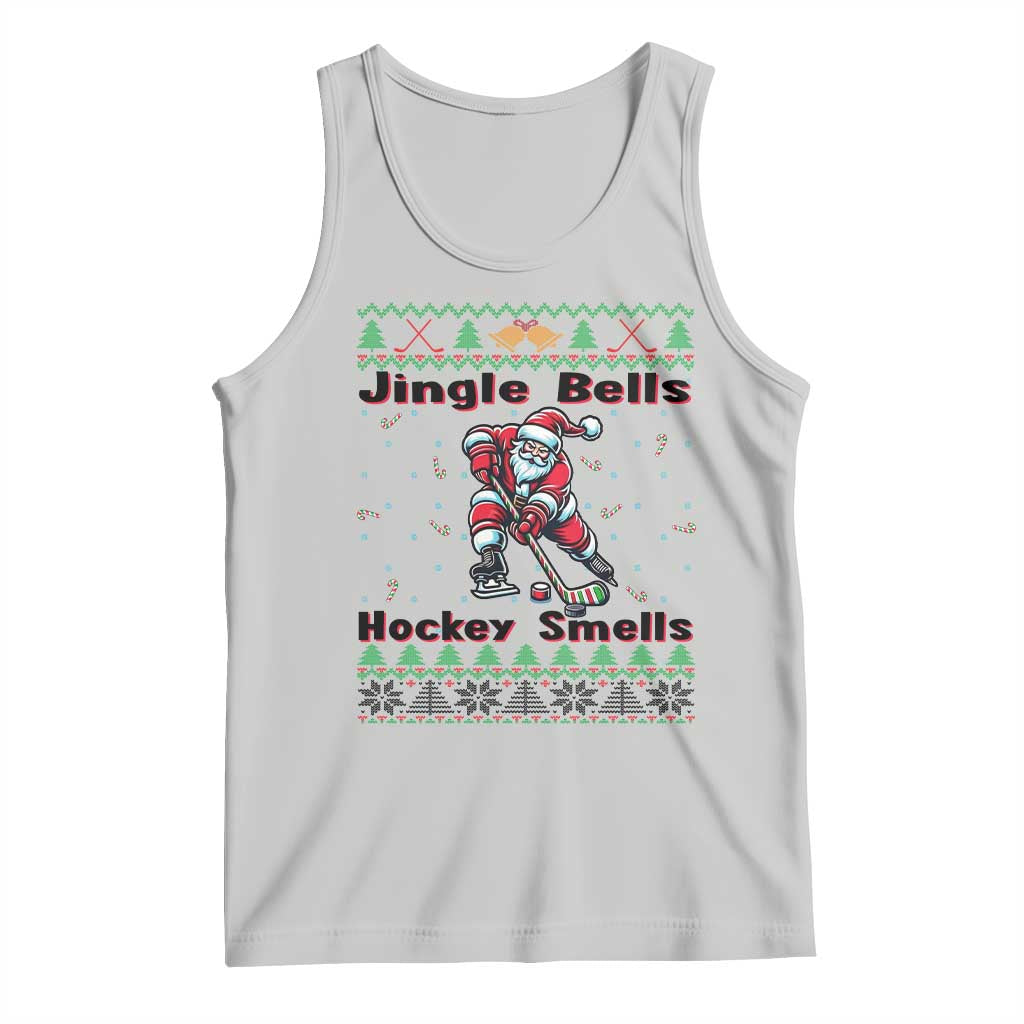 Ugly Christmas Sweater Santa Playing Hockey Tank Top Jingle Bells Hockey Smells - Wonder Print Shop
