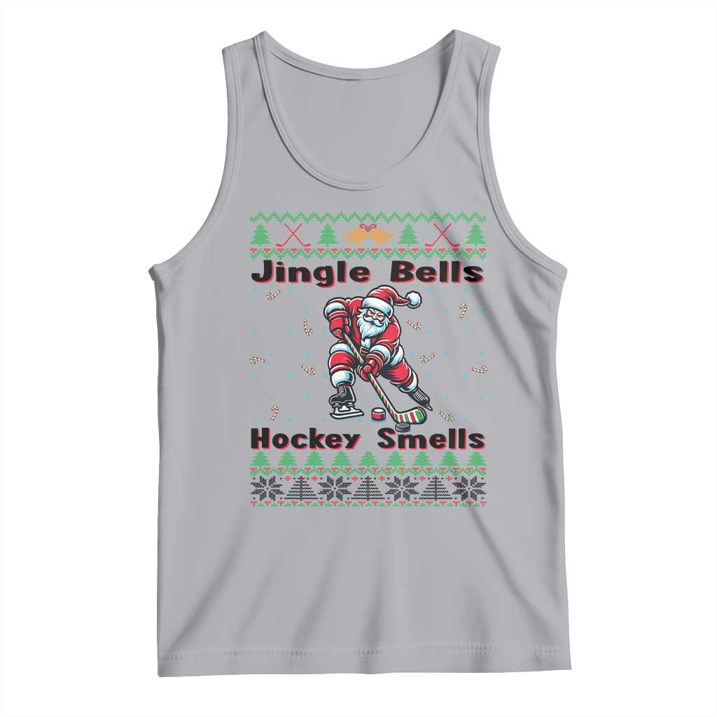 Ugly Christmas Sweater Santa Playing Hockey Tank Top Jingle Bells Hockey Smells - Wonder Print Shop