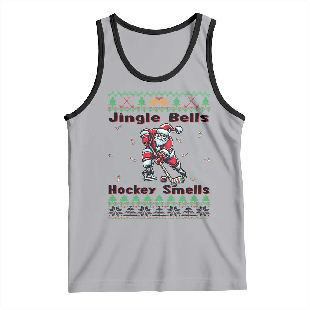 Ugly Christmas Sweater Santa Playing Hockey Tank Top Jingle Bells Hockey Smells - Wonder Print Shop