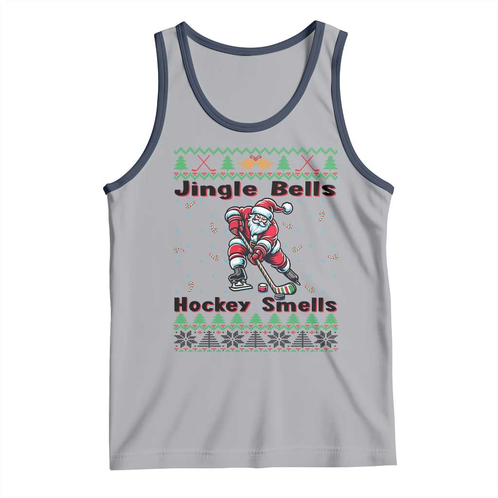 Ugly Christmas Sweater Santa Playing Hockey Tank Top Jingle Bells Hockey Smells - Wonder Print Shop