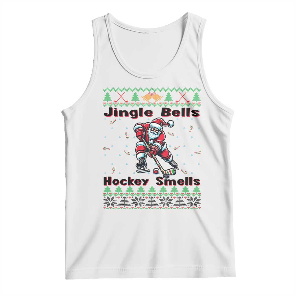 Ugly Christmas Sweater Santa Playing Hockey Tank Top Jingle Bells Hockey Smells - Wonder Print Shop