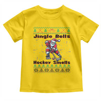 Ugly Christmas Sweater Santa Playing Hockey Toddler T Shirt Jingle Bells Hockey Smells - Wonder Print Shop
