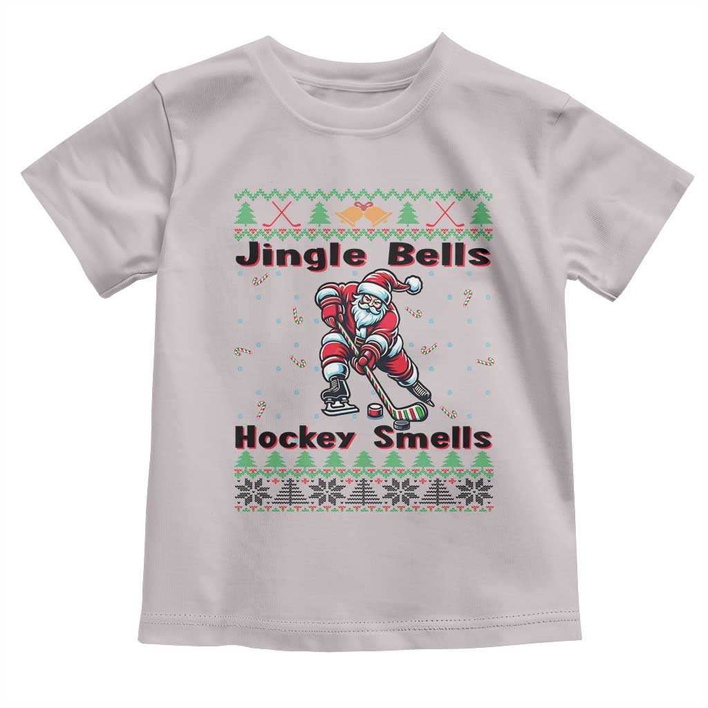 Ugly Christmas Sweater Santa Playing Hockey Toddler T Shirt Jingle Bells Hockey Smells - Wonder Print Shop