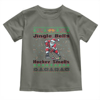 Ugly Christmas Sweater Santa Playing Hockey Toddler T Shirt Jingle Bells Hockey Smells - Wonder Print Shop