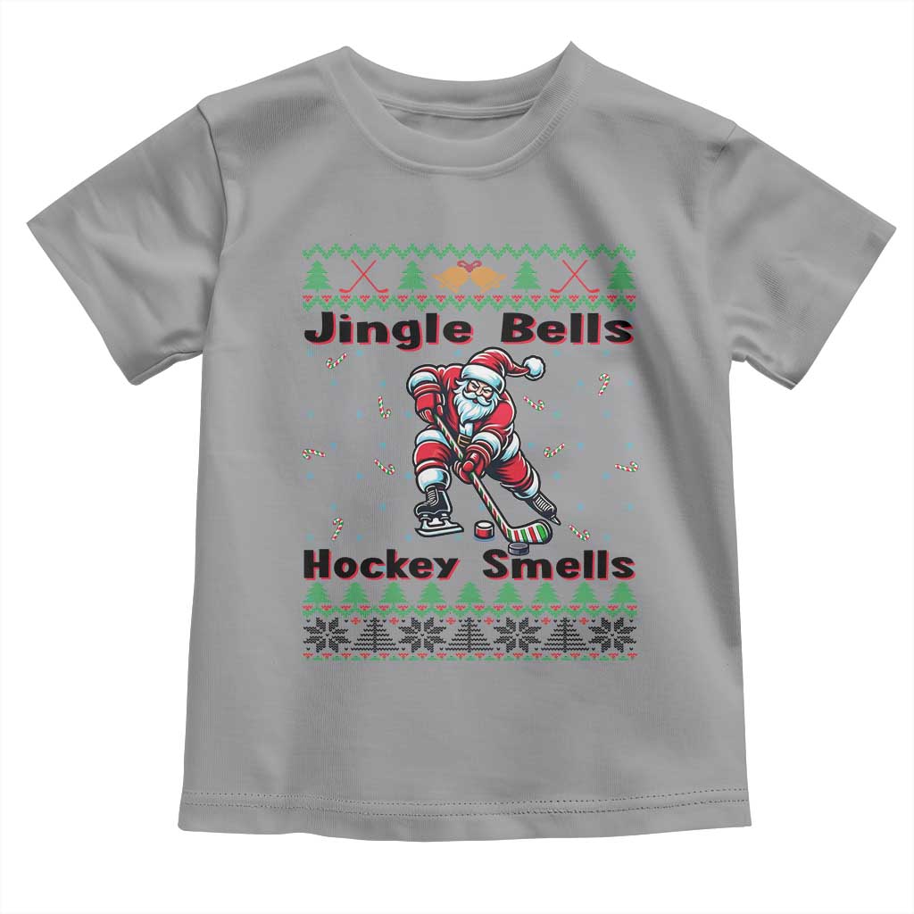 Ugly Christmas Sweater Santa Playing Hockey Toddler T Shirt Jingle Bells Hockey Smells - Wonder Print Shop