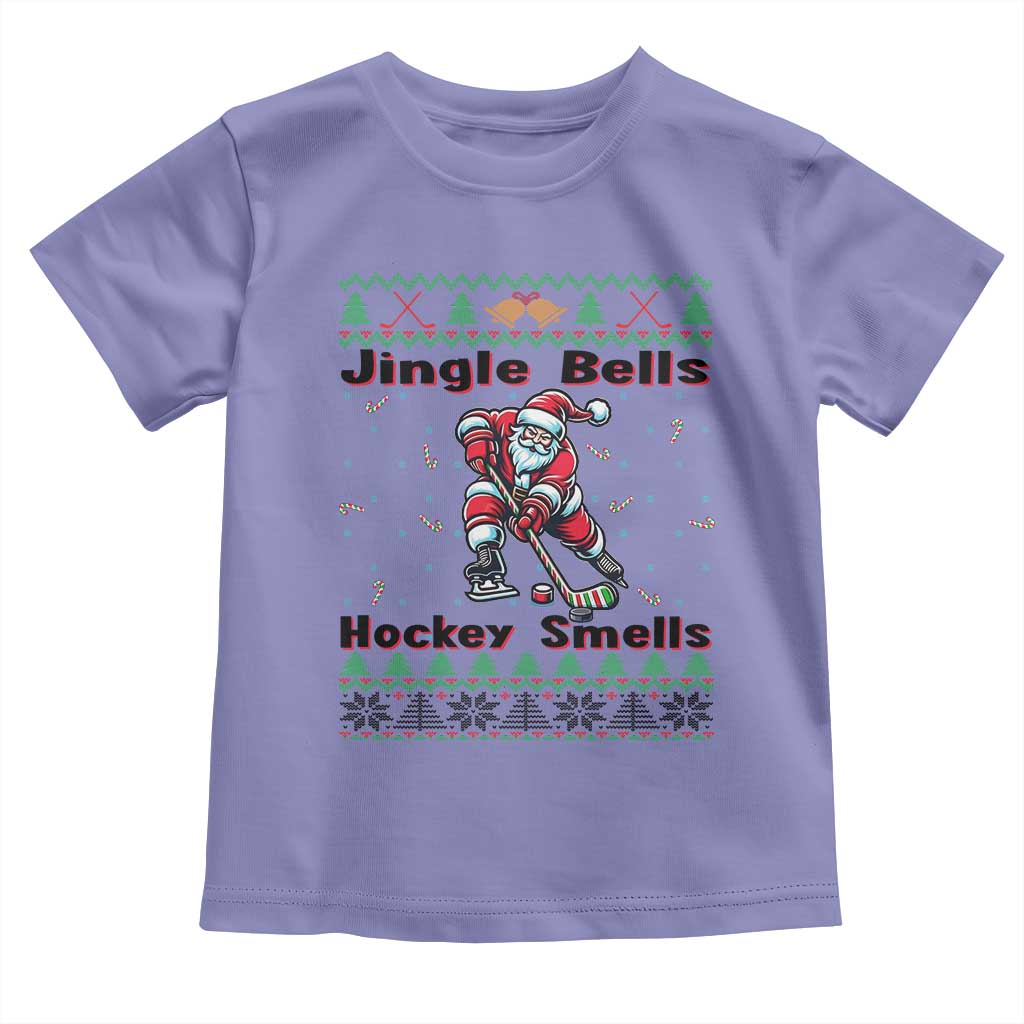 Ugly Christmas Sweater Santa Playing Hockey Toddler T Shirt Jingle Bells Hockey Smells - Wonder Print Shop