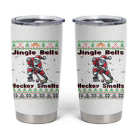 Ugly Christmas Sweater Santa Playing Hockey Tumbler Cup Jingle Bells Hockey Smells - Wonder Print Shop