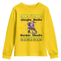 Ugly Christmas Sweater Santa Playing Hockey Youth Sweatshirt Jingle Bells Hockey Smells - Wonder Print Shop