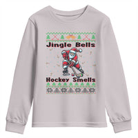 Ugly Christmas Sweater Santa Playing Hockey Youth Sweatshirt Jingle Bells Hockey Smells - Wonder Print Shop