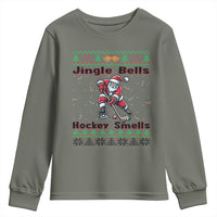 Ugly Christmas Sweater Santa Playing Hockey Youth Sweatshirt Jingle Bells Hockey Smells - Wonder Print Shop