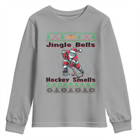 Ugly Christmas Sweater Santa Playing Hockey Youth Sweatshirt Jingle Bells Hockey Smells - Wonder Print Shop