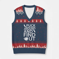 Puck Around And Find Out V-Neck Knit Sweater Vest Hockey Lover Gift - Wonder Print Shop