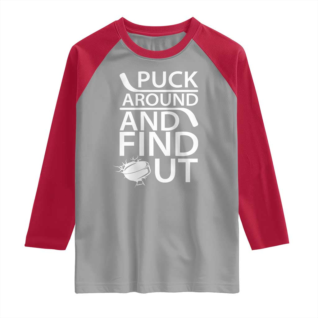 Puck Around And Find Out Raglan Shirt Hockey Lover Gift - Wonder Print Shop