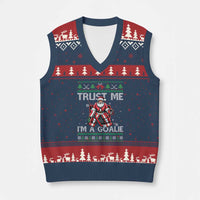 Trust Me Im A Goalie V-Neck Knit Sweater Vest Santa Hockey Goalie Ugly Sweater Gift - Wonder Print Shop