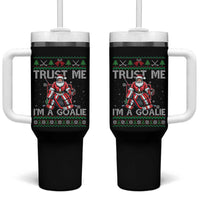 Trust Me Im A Goalie Tumbler With Handle Santa Hockey Goalie Ugly Sweater Gift - Wonder Print Shop