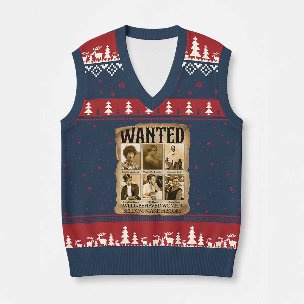 Well Behaved Women Seldom Make History V-Neck Knit Sweater Vest Vintage Feminist Poster - Wonder Print Shop