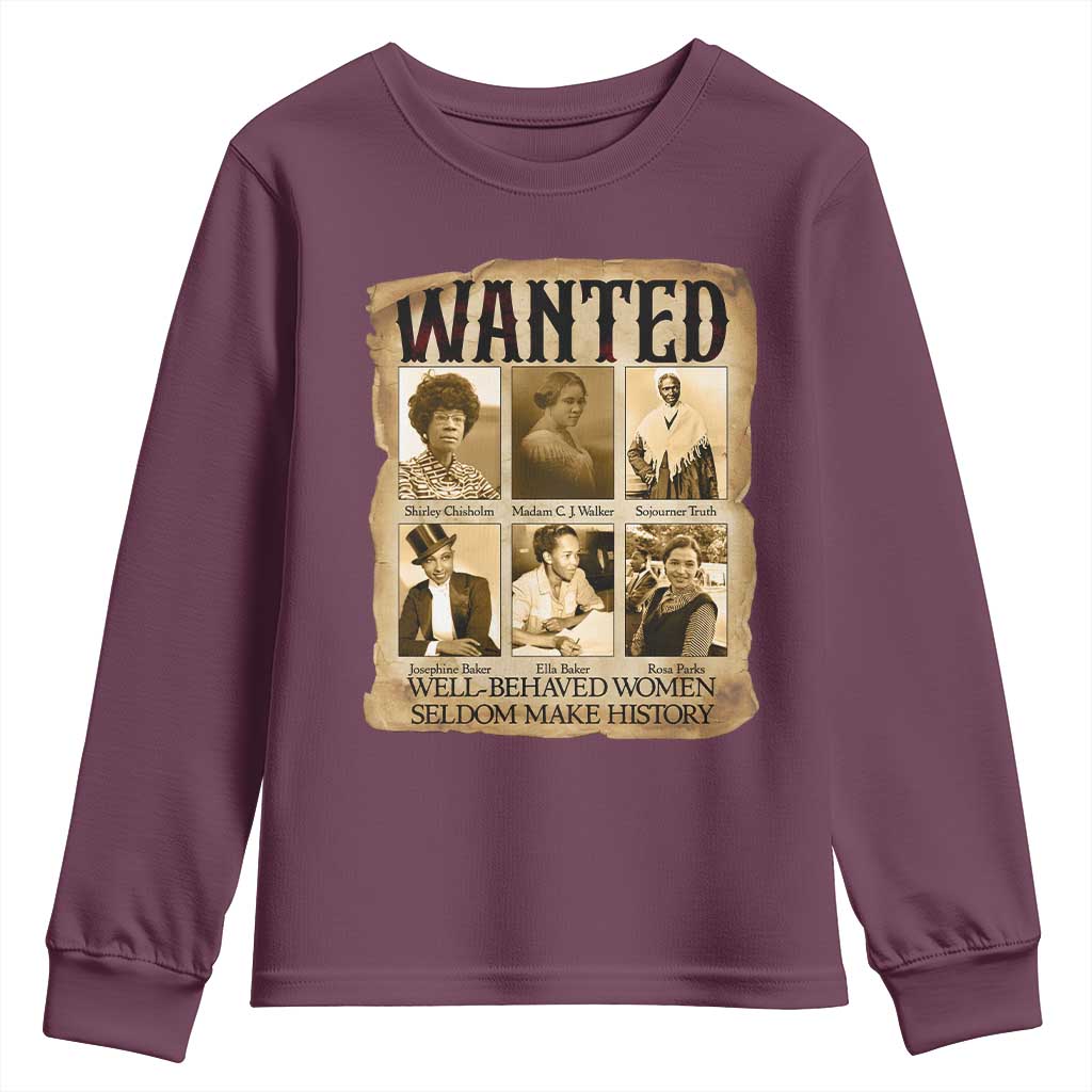Well Behaved Women Seldom Make History Youth Sweatshirt Vintage Feminist Poster - Wonder Print Shop