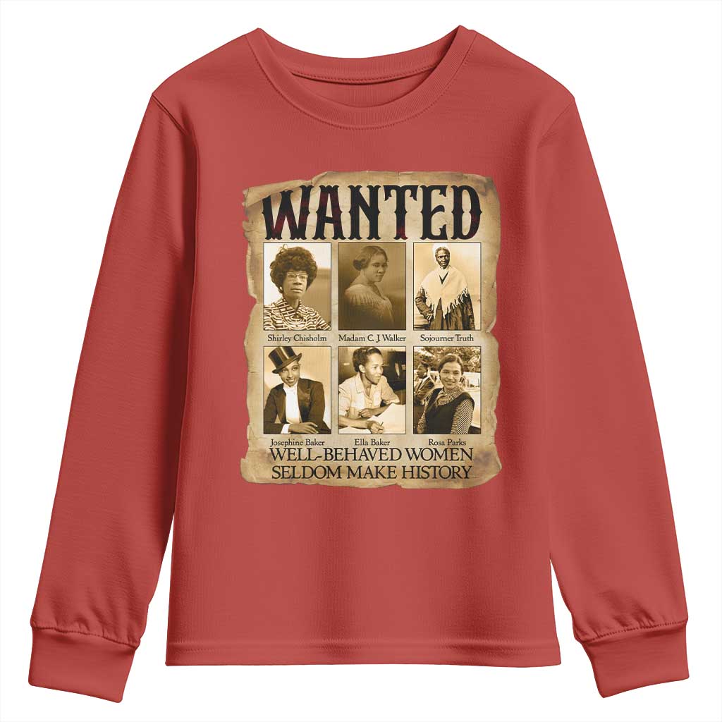 Well Behaved Women Seldom Make History Youth Sweatshirt Vintage Feminist Poster - Wonder Print Shop