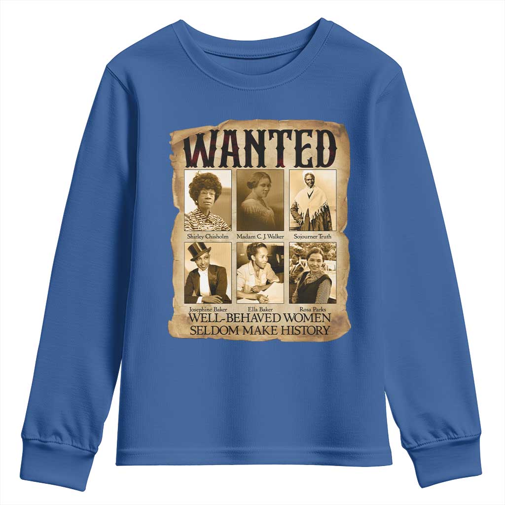Well Behaved Women Seldom Make History Youth Sweatshirt Vintage Feminist Poster - Wonder Print Shop