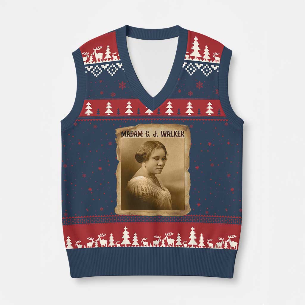 Madam CJ Walker V-Neck Knit Sweater Vest Female Empowerment History Gift - Wonder Print Shop