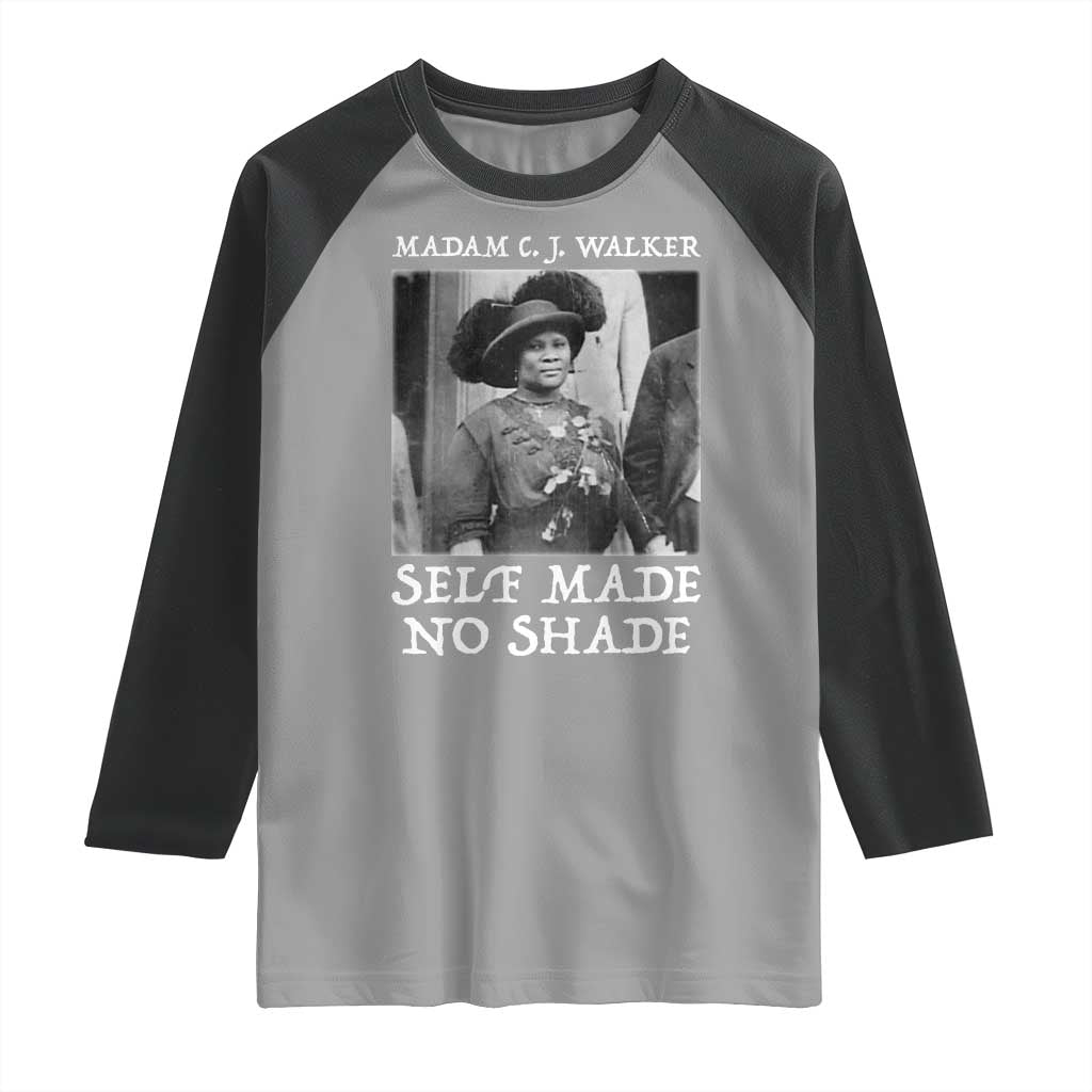 Madam CJ Walker Raglan Shirt Self Made No Shade Female Empowerment - Wonder Print Shop