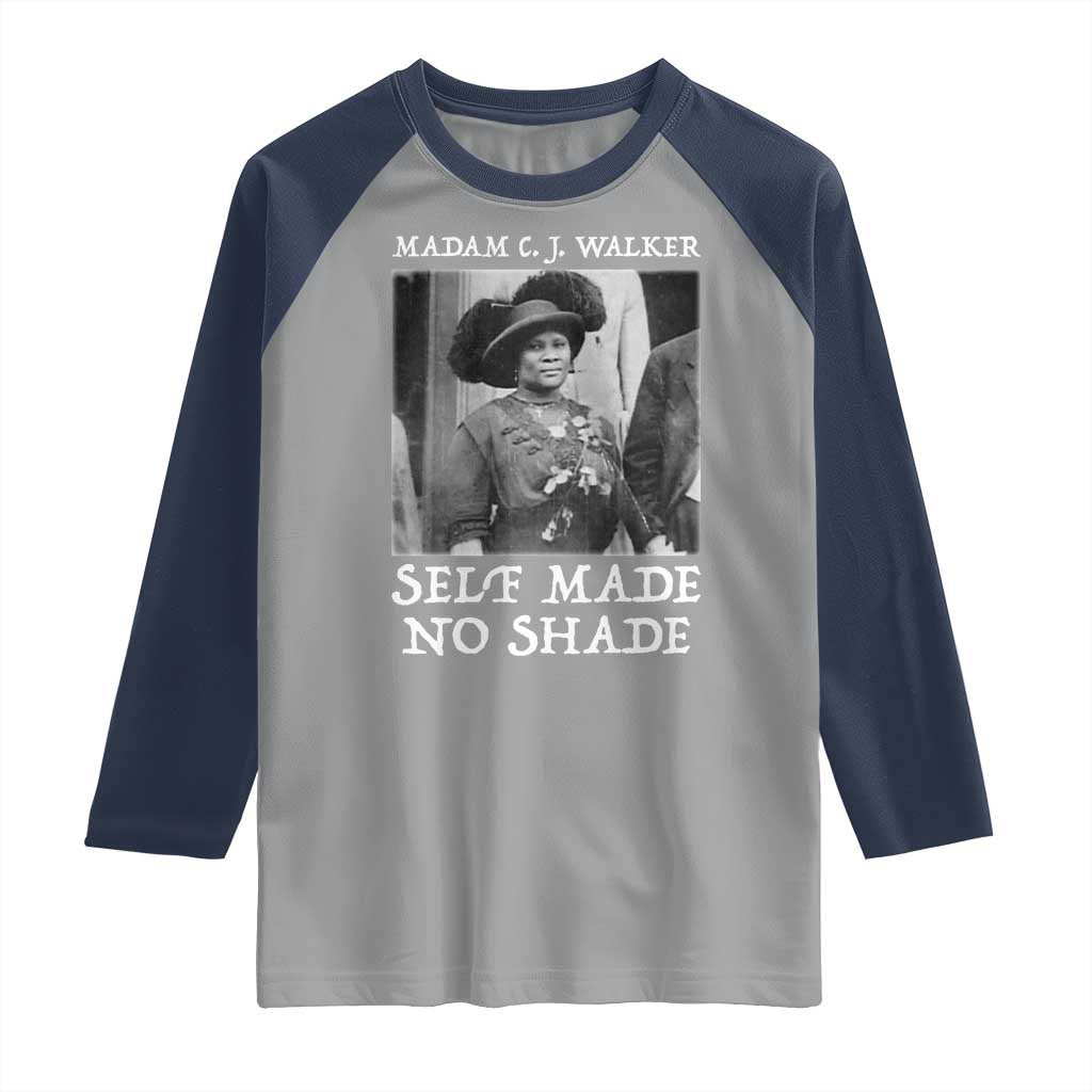 Madam CJ Walker Raglan Shirt Self Made No Shade Female Empowerment - Wonder Print Shop