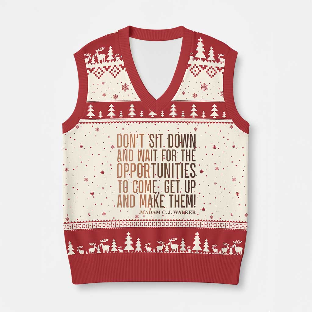 Madam CJ Walker Quote V-Neck Knit Sweater Vest Get Up And Make Opportunities - Wonder Print Shop