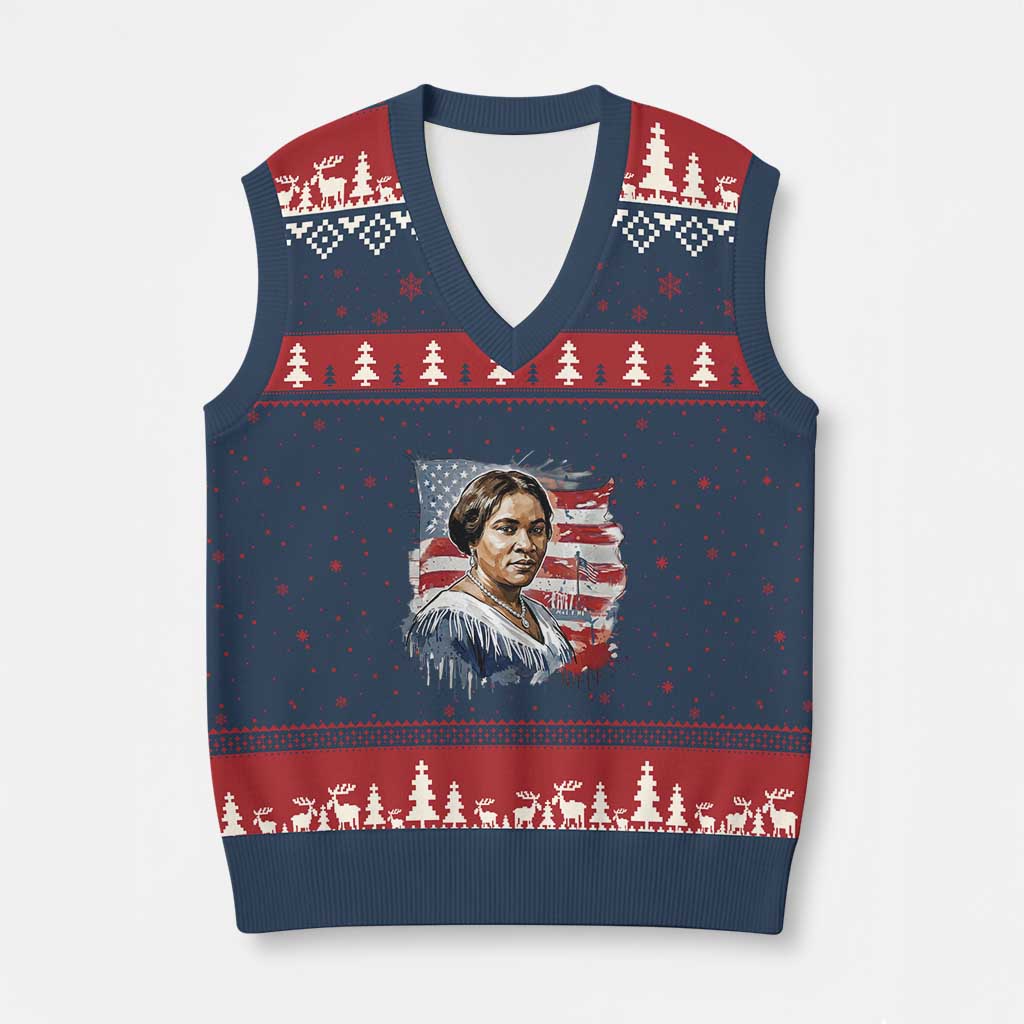 Madam CJ Walker Patriotic V-Neck Knit Sweater Vest Strong Black Woman Leader - Wonder Print Shop