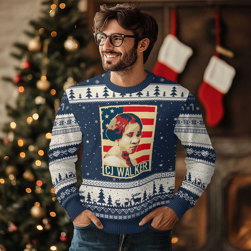 Madam CJ Walker Patriotic Ugly Christmas Sweater Black History Month Gift - Wonder Print Shop