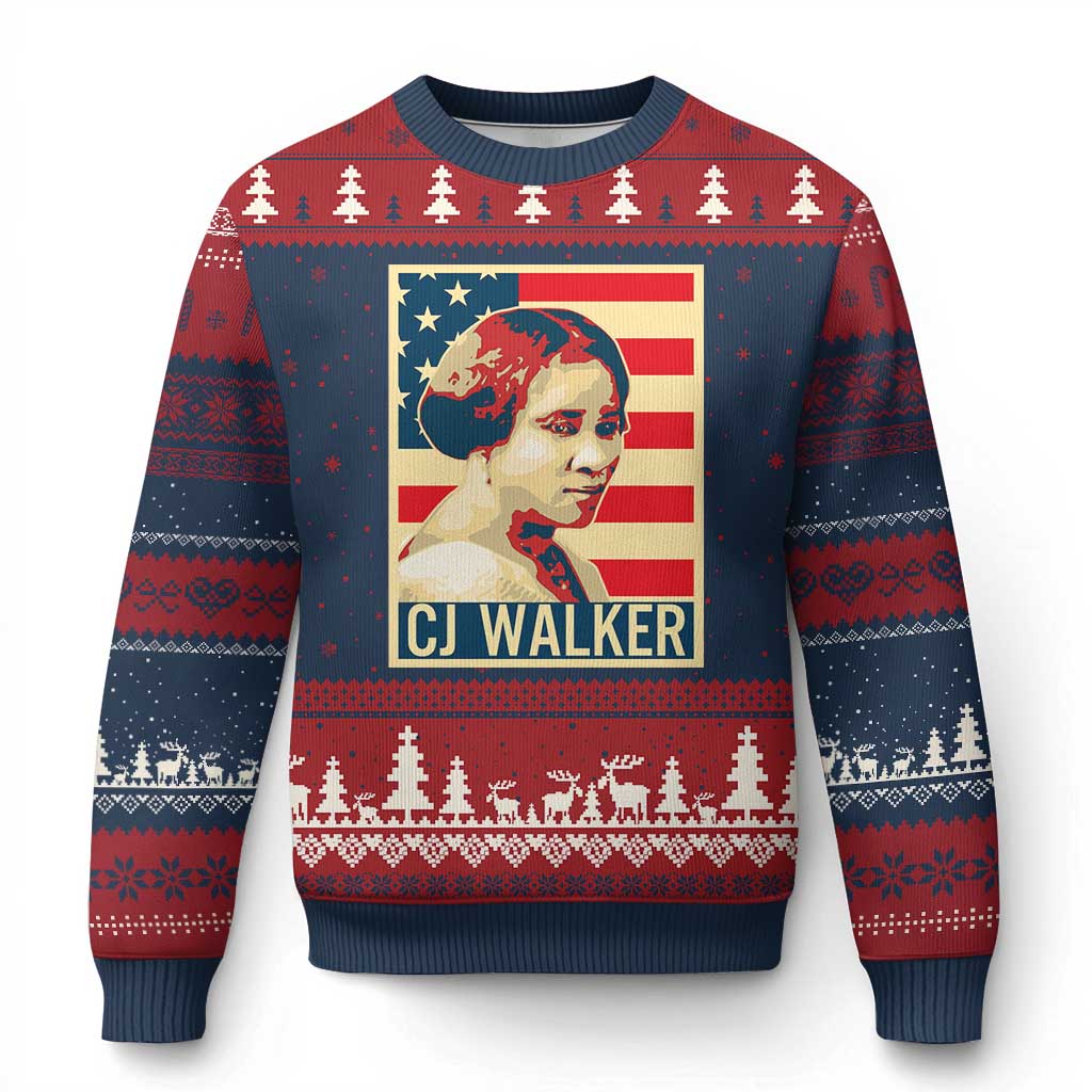 Madam CJ Walker Patriotic Ugly Christmas Sweater Black History Month Gift - Wonder Print Shop