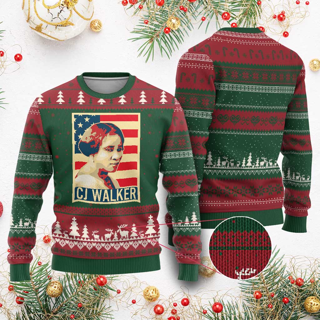 Madam CJ Walker Patriotic Ugly Christmas Sweater Black History Month Gift - Wonder Print Shop