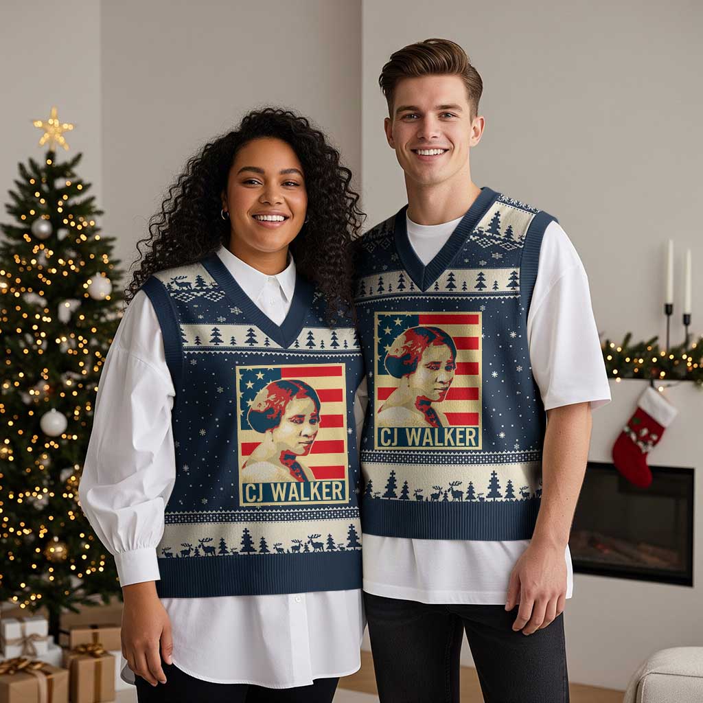 Madam CJ Walker Patriotic V-Neck Knit Sweater Vest Black History Month Gift - Wonder Print Shop
