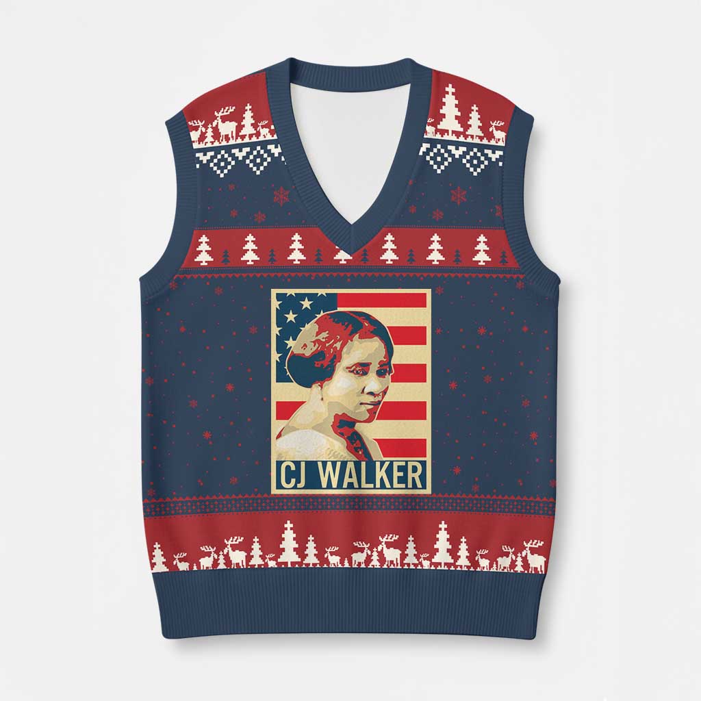 Madam CJ Walker Patriotic V-Neck Knit Sweater Vest Black History Month Gift - Wonder Print Shop