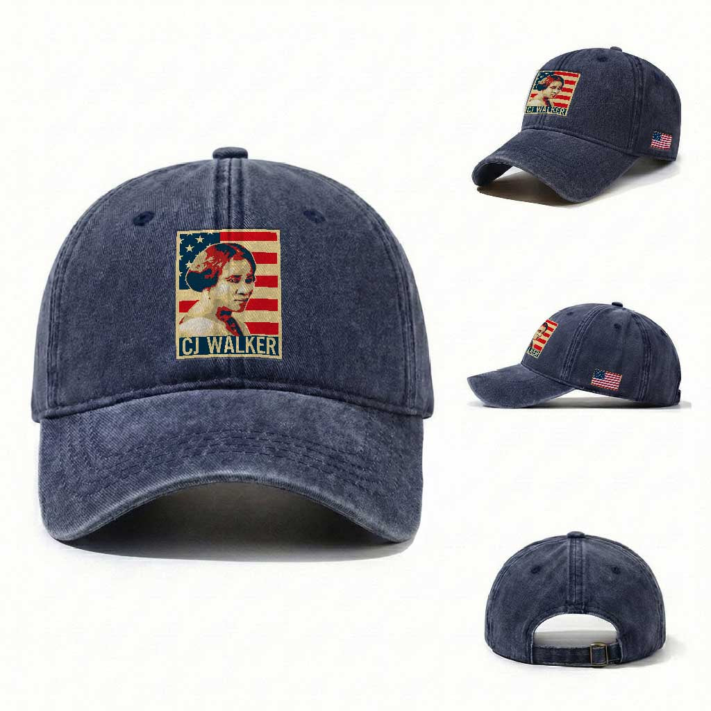 Madam CJ Walker Patriotic Washed Cotton Baseball Cap Black History Month Gift