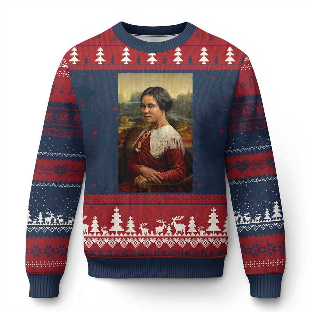 Madam CJ Walker Mona Lisa Ugly Christmas Sweater Black History Month Gift - Wonder Print Shop