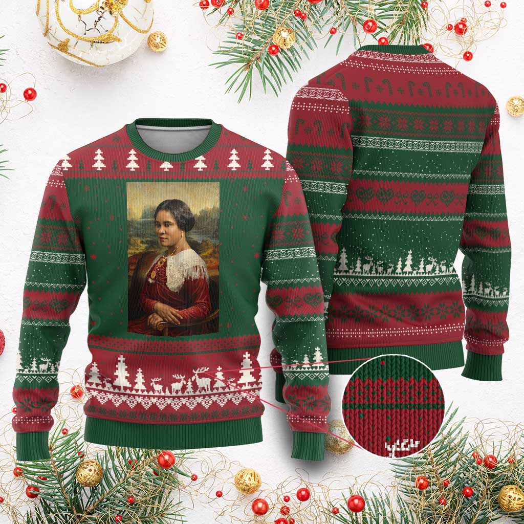 Madam CJ Walker Mona Lisa Ugly Christmas Sweater Black History Month Gift - Wonder Print Shop