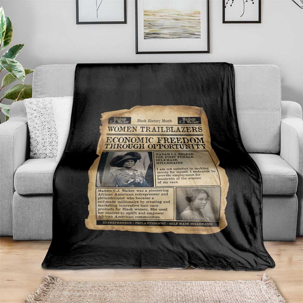 Madam CJ Walker Vintage Newspaper Style Throw Blanket Economic Freedom Through Opportunity - Wonder Print Shop