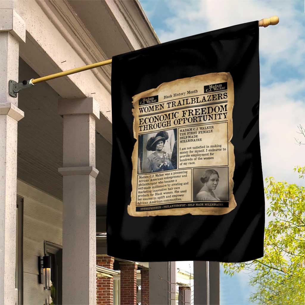 Madam CJ Walker Vintage Newspaper Style Garden Flag Economic Freedom Through Opportunity - Wonder Print Shop